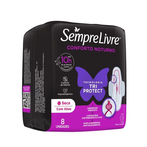 Absorvente Externo Sempre Livre Conforto Noturno Seca, 8un