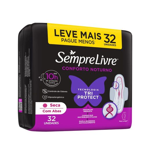 Absorvente Sempre Livre Adapt Plus Noite E Dia Seca Com Abas 32 Unidades