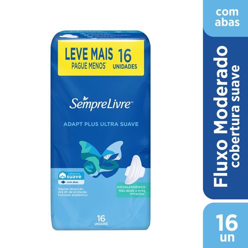 Absorvente Sempre Livre Adapt Plus Suave com Abas 16 Unidades