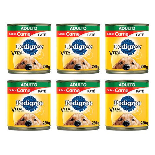 Kit 6 Ração Cachorro Pedigree Patê Carne Lata 280g cada