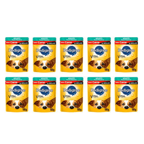 Kit 10 Ração Pedigree Raças Pequenas Carne Sachê 100g cada.