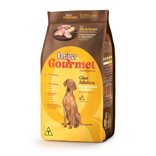 Ração Quatree Gourmet Cães Adultos Médios e Grandes Sabor Mix de Carnes 15kg