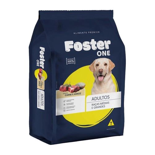 Ração Foster One Cão Adulto Raças Médias Grandes Carne Arroz 10,1kg