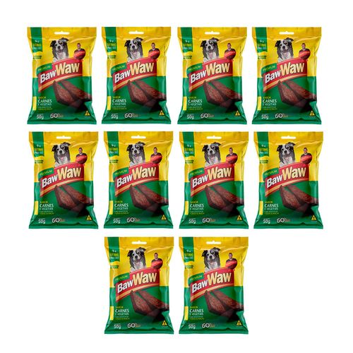 Kit 10 Petisco Baw Waw Cão Pequeno Bifinho Carne e Vegetais 50g cada