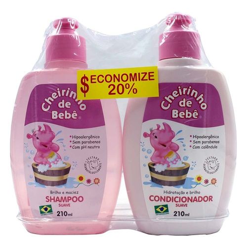 Shampoo+Condicionador Cheirinho de Bebê Rosa 210ml