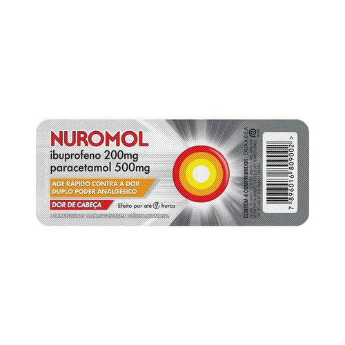 Nuromol Ibuprofeno 200mg + Paracetamol 500mg Com 4 Comprimidos