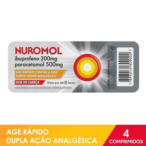 Nuromol Ibuprofeno 200mg + Paracetamol 500mg Com 4 Comprimidos