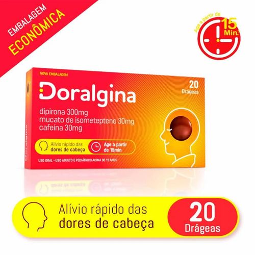 Doralgina Dipirona Sódica 300mg + Isometepteno 30mg + Cafeína 30mg 20 comprimidos
