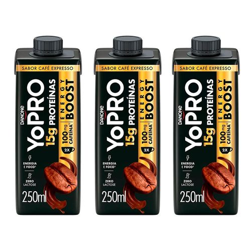 Kit 3 Energy Boost UHT YoPRO 15g de Proteínas de Café Expresso 250ml cada
