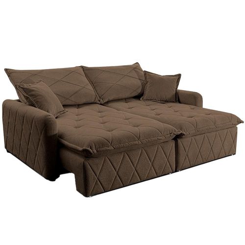 Sofá 3 lugares Cama inBox Sublime com Assento Retrátil e Encosto Reclinável em Boucle - 200cm de Largura Marrom