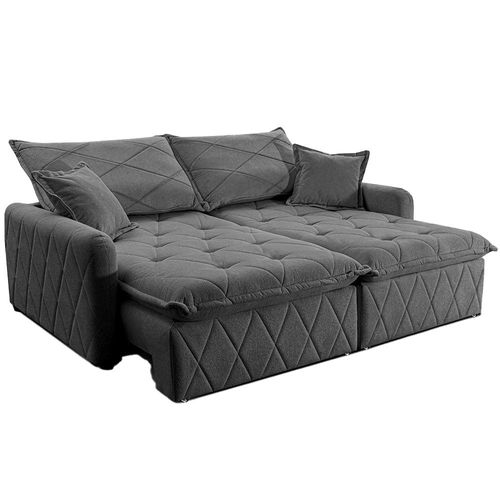Sofá 3 lugares Cama inBox Sublime com Assento Retrátil e Encosto Reclinável em Boucle - 200cm de Largura Cinza Escuro