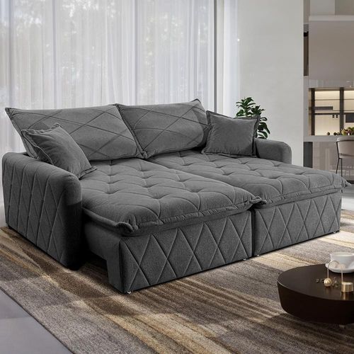 Sofá 3 lugares Cama inBox Sublime com Assento Retrátil e Encosto Reclinável em Boucle - 200cm de Largura Cinza Escuro