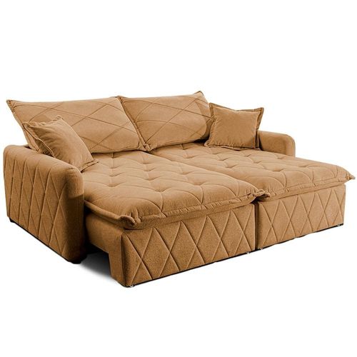 Sofá 3 lugares Cama inBox Sublime com Assento Retrátil e Encosto Reclinável em Boucle - 200cm de Largura Caramelo