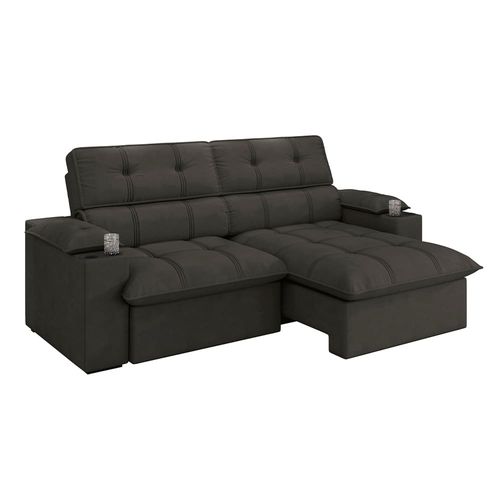Sofá 3 Lugares Luizzi Besthouse Liverpool Slim com Assento Retrátil e Reclinável, Revestido em Suede - 210cm de Largura Marrom