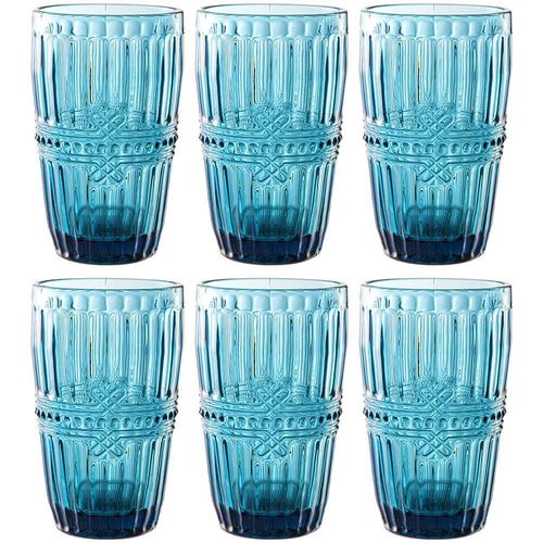 Conjunto de Copos L`Hermitage Fratello em Vidro Azul 355ml - 6 Peças