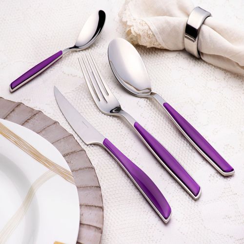 Faqueiro Jogo Talheres Roxo 24 peças Cozinha Roxo Glamour Bugatti