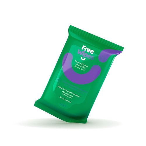 Lenços Umedecidos Antissépticos Free Wipes com 20 Unidades