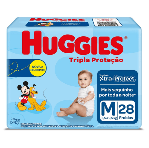 Fralda Huggies Disney Tripla Proteção Jumbo M com 28unidades
