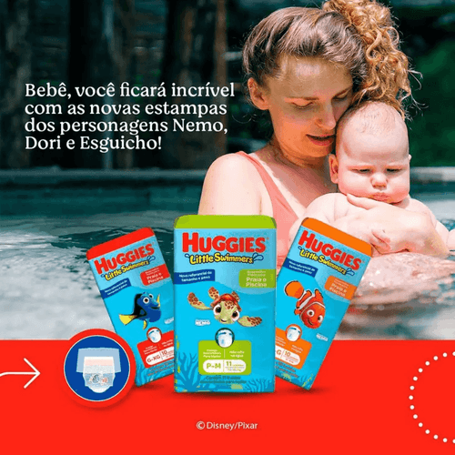 Fralda Huggies Para Piscina Little Swimmers Praia e Piscina Tamanho P/M com 11 unidades
