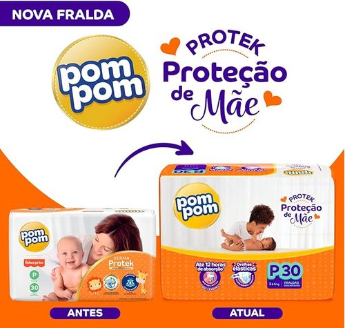 Fralda Pom Pom Protek Proteção de Mãe Jumbo P com 30 Unidades