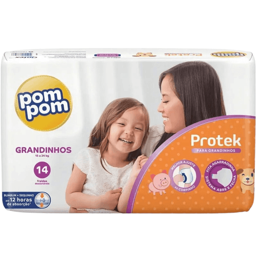 Fralda Pom Pom Protek Proteção de Mãe Grandinhos 15 a 24kg com 14 Unidades