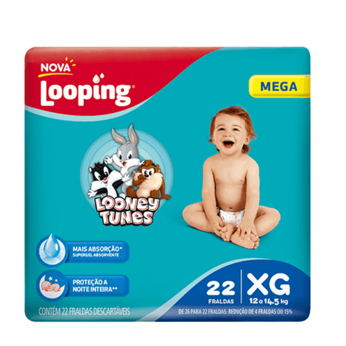Fralda Looping Looney Tunes Mega XG com 22 Unidades