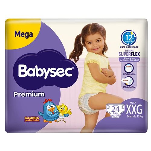 Fralda Babysec Premium Mega XXG com 24 unidades
