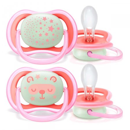 Chupeta Philips Avent Ultra Air Night Brilha no Escuro 6-18 Meses Rosa com 2 unidades