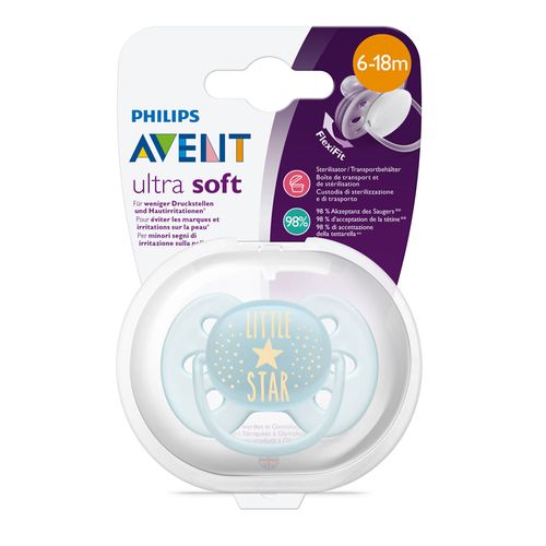 Chupeta Philips Avent Ultra Soft Decorada 6-18 Meses Azul Hello Star