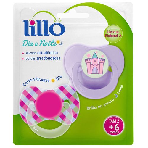 Chupeta Lillo Dia E Noite Silicone Ortodôntico com 2 Tam2-Lilás