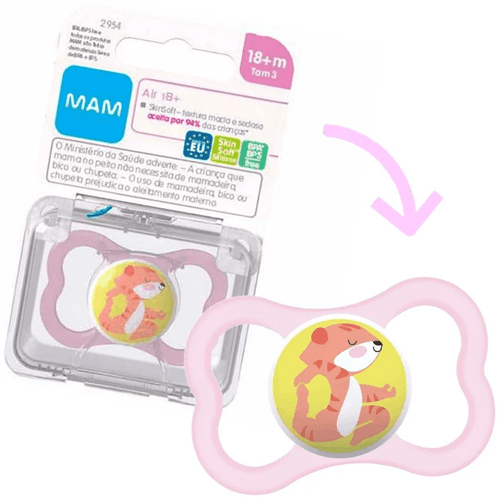 Chupeta Mam Air + 18 meses Rosa com 1 Unidade (Diversas Estampas)