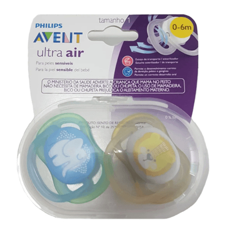 Chupeta Philips Avent Ultra Air Decorada 0-6 Meses Azul com 2 unidades