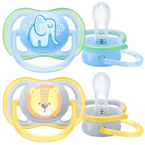 Chupeta Philips Avent Ultra Air Decorada 0-6 Meses Azul com 2 unidades