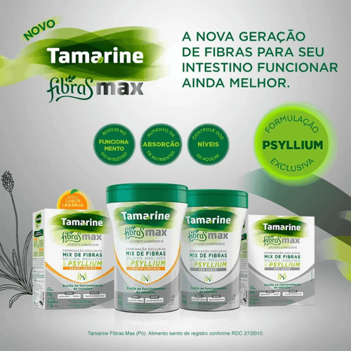 Vitaminas e SuplementosTamarine Fibras Max em Pó Sabor Laranja 10 sachês com 6,5g cada