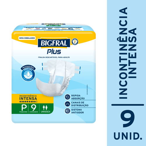 Fralda Geriátrica Bigfral Regular Plus Tamanho P com 9 Unidades