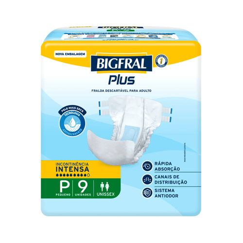 Fralda Geriátrica Bigfral Regular Plus Tamanho P com 9 Unidades