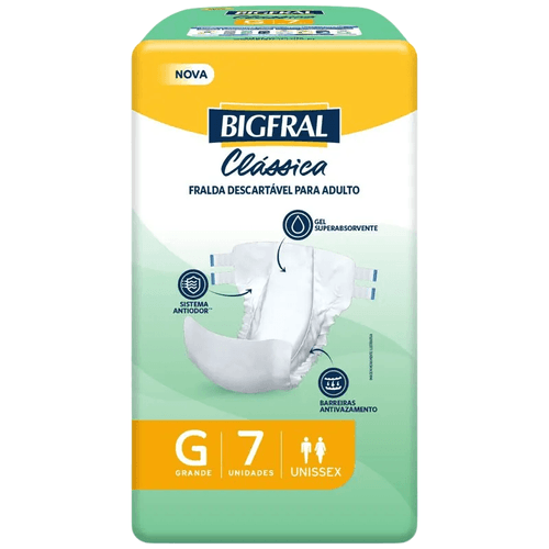Fralda Geriátrica Bigfral Clássica Tamanho G com 7 Unidades