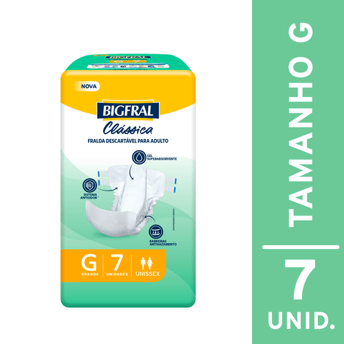 Fralda Geriátrica Bigfral Clássica Tamanho G com 7 Unidades
