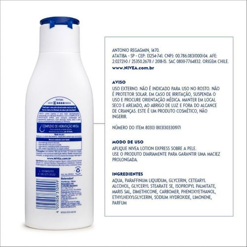 Loção Hidratante Corporal Nivea Lotion Express Pele Normal a Seca 200ML