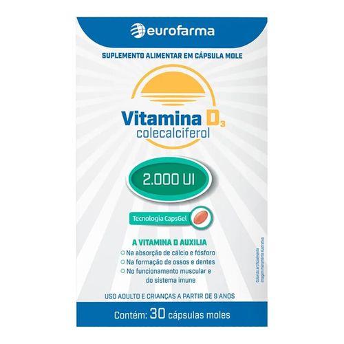 Vitamina D3 2.000 UI 30 Cápsulas Eurofarma