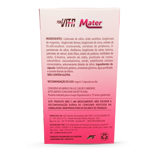 PenseVita Mater Vitamina 550mg com 60 Compimidos