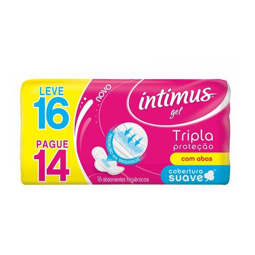 Absorvente Intimus Gel Tripla Proteção Cobertura Suave Abas com 16 unidades