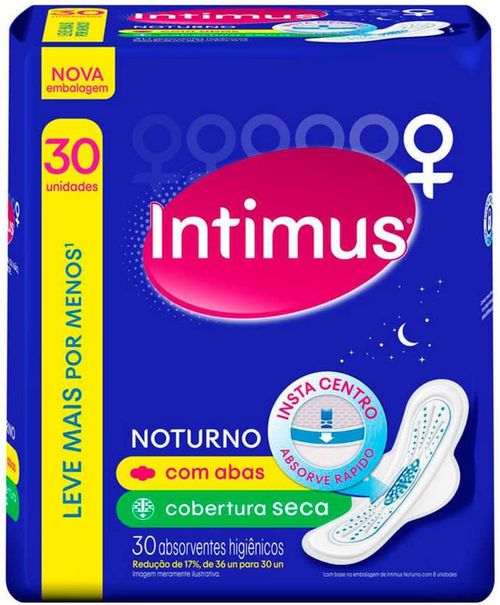 Absorvente Intimus Gel Noturno Seca Com Abas Com 30 unidades