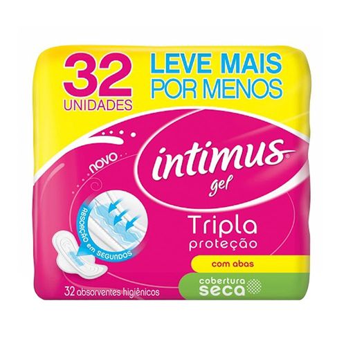 Absorvente Intimus Gel Tripla Proteção Cobertura Seca Abas com 32 unidades