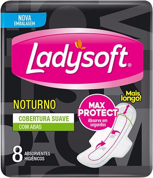 Absorvente Lady Soft Noturno Suave com Abas com 8 Unidades
