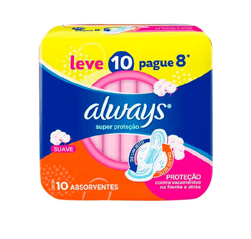 Absorvente Always Super Proteção Cobertura Suave Com Abas Leve 10 Pague 8
