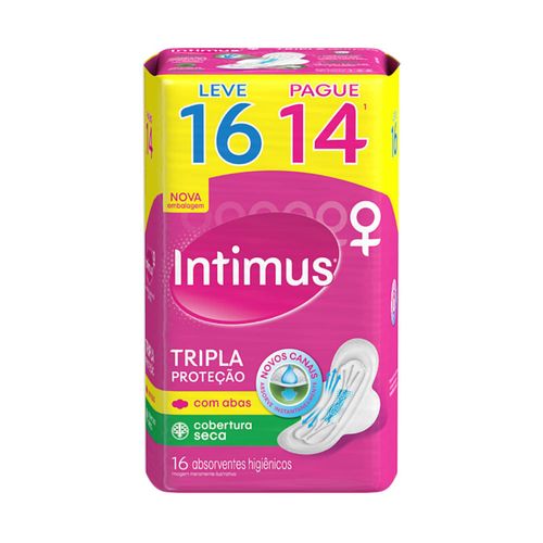 Absorvente Intimus Gel Tripla Proteção Cobertura Seca Abas com 16 unidades