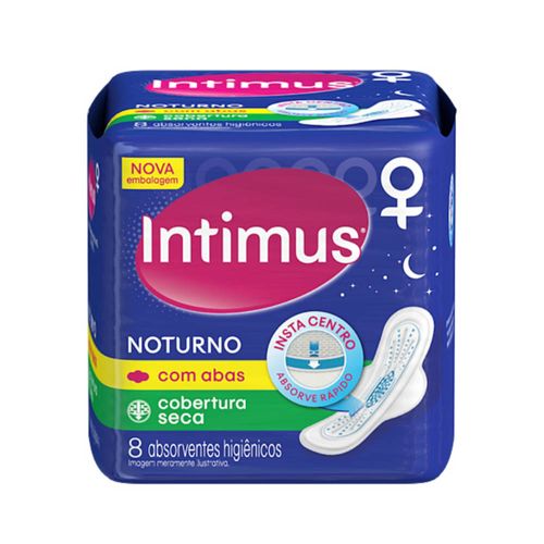 Absorvente Intimus Noturno Cobertura Seca com Abas com 8 unidades