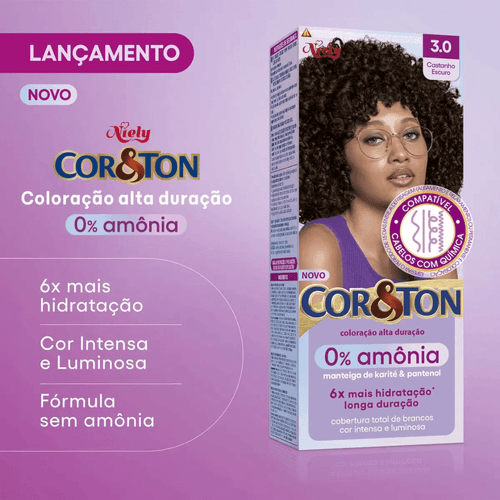 Tintura Cor&Ton Niely 0% Amônia 3.0 Castanho Escuro