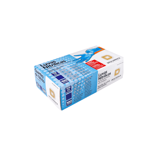 Luva Nitrílica Descarpack Sem Pó Azul P com 100 unidades